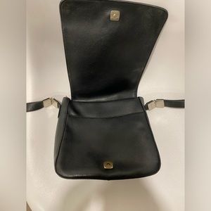 Liz Claiborne Black Leather Shoulder Purse with Silver Buckle, Pockets